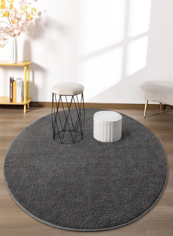 FlyDOIT Round Area Rugs for Bedroom Living Room, 4x4 Dark Grey Super Soft Comfy Thickened Memory-Foam Indoor Circle Carpet, Modern Aesthetic Minimalist Carpet for Boys Girls Adults Nursery Home Décor - Image 3